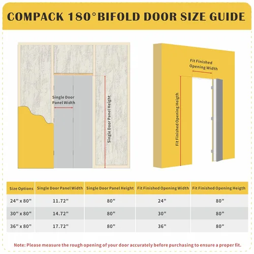 Miniatura 3 de Puerta plegable de 180 grados, para aberturas de 30 ″ x 80 ″, puerta plegable esmerilada blanca 3-Lite con bisagras, juego de herrajes para puertas