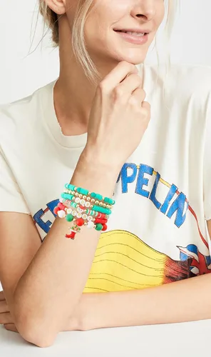 Miniatura 5 de LALAPPLE Preppy Heishi - Pulseras elásticas de cuentas de arcilla para mujer, apilables de perlas doradas, pulseras con cuentas de ojo malvado