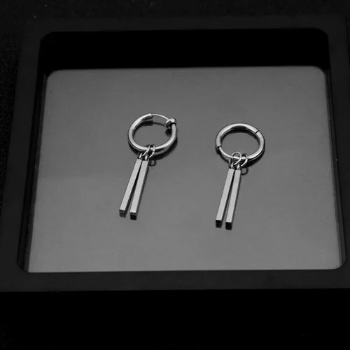 Miniatura 2 de Aretes colgantes minimalistas de doble barra pequeña de aro pequeño para hombres, mujeres, niños y niñas, dijes de acero inoxidable 316L, aros