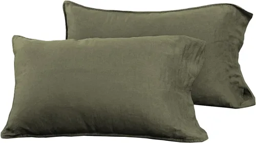 Miniatura 22 de S VICTORY SYMBOL Juego de 2 fundas de almohada de lino 100% a rayas, hilo de lino orgánico natural francés teñido en beige a rayas, King 20"x40