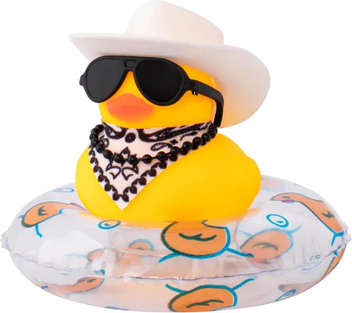 Miniatura 12 de wonuu Decoración de coche de pato de goma, accesorios para automóvil, adorno para tablero de instrumentos con sombrero de vaquero occidental, anillo