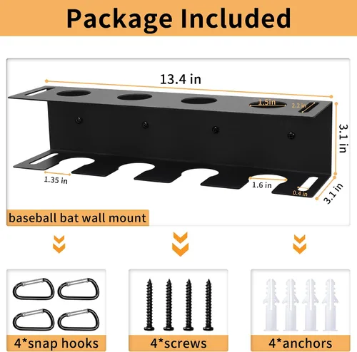 Miniatura 6 de Soporte de pared para bate de béisbol, soporte de béisbol y soporte para bates en la pared para exhibición, organizador de valla de acero resistente