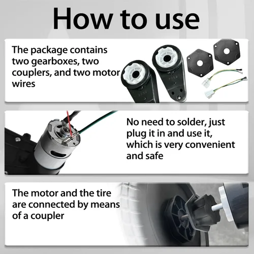 Miniatura 5 de Paquete de 2 motores de transmisión RS555 de 24V 12000RPM de alto torque con caja de cambios para actualización de motor de Power Wheels, kit