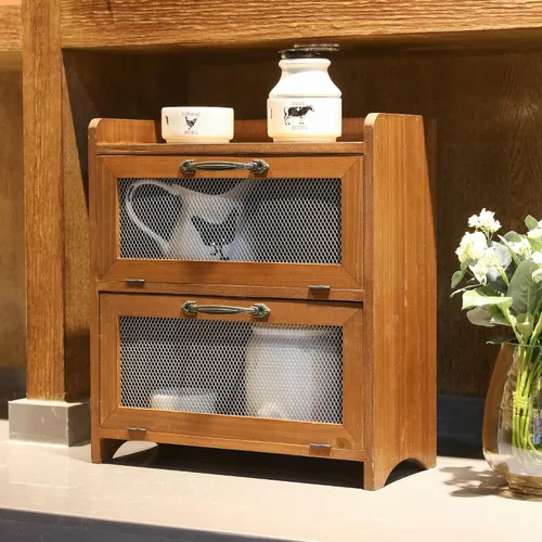 Miniatura 2 de COLLECTIVE HOME - Armario de almacenamiento de 2 niveles, gabinete de encimera, organizador de madera para cocina, sala de estar, dormitorio, Marrón