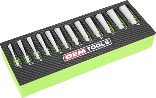 OEMTOOLS 23986 Juego de 12 llaves de 1/4 unidad de profundidad, juego de llaves profundas métricas 5-15mm, llaves de acero de aleación tratadas