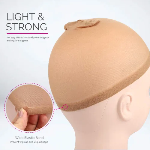 Miniatura 6 de Fandamei 4 piezas Gorras de Peluca de Media de Nailon Elástico Marrón Claro para Mujeres