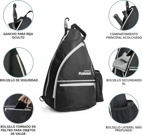 Miniatura 3 de Mangrove Bolsa de pickleball, mochila de pickleball para hombres y mujeres, bolsa ajustable con gancho para cerca, gran capacidad/bolsillo de Negro
