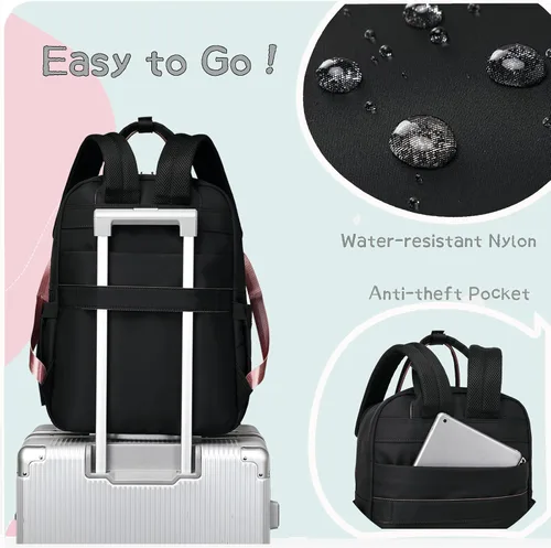 Miniatura 5 de LORADI Mochila grande de 18 bolsillos para pañales con bolsillos impermeables y hebilla para cochecito, bolso convertible para bebé (Negro, Grande)