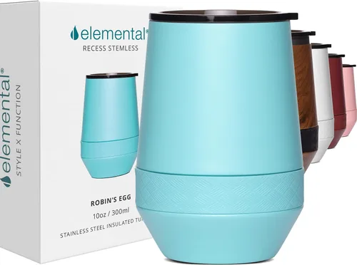Miniatura 20 de Elemental Vaso de Vino Recess - Taza de Café de Acero Inoxidable con Triple Pared Aislante para Bebidas Calientes y Frías - Taza Portátil con Tapa