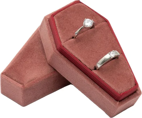 Giftop Caja de terciopelo para anillo de ataúd para ceremonia de boda gótica, organizador de joyas góticas (rosa polvoriento)
