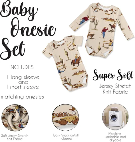 Miniatura 4 de Sweet Jojo Designs - Body de vaquero marrón para bebé, mameluco para recién nacido, ropa de bebé, conjunto de 2 piezas, conjunto de manga larga