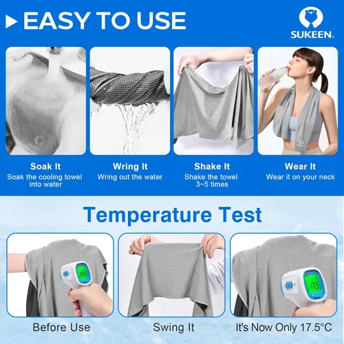 Miniatura 4 de Sukeen Paquete de 4 toallas refrescantes (40 x 12 pulgadas), toalla de hielo, toalla suave y transpirable, toalla de microfibra para yoga