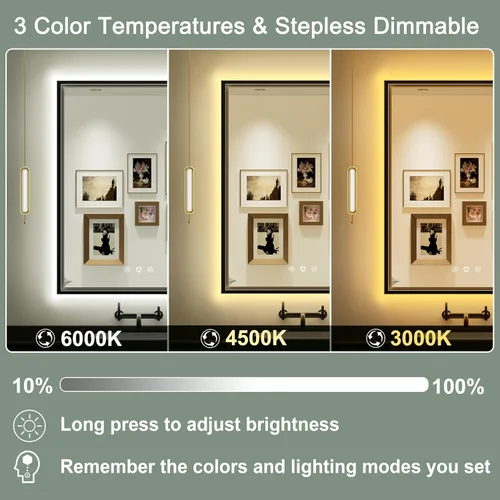 Miniatura 2 de Espejo de baño LED negro de 20 x 28 pulgadas con luces delanteras y traseras 3000K/4500K/6000K, Stepless Dimmable, Anti-Fog, Memory Function, ETL