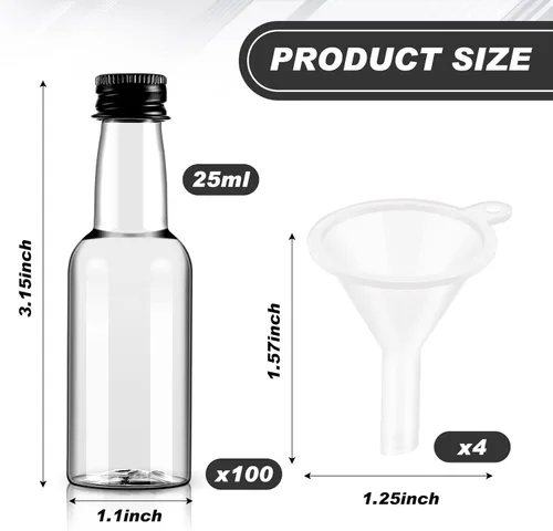 Miniatura 2 de Tessco 100 Piezas Mini Botellas de Licor de Plástico Mini Botella de Aderezo para Ensalada Navidad Pequeños Chupitos Soportes de Alcohol con Tapa
