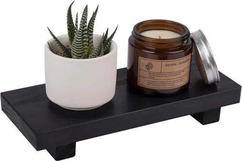 Miniatura 8 de Organizador de encimera de baño, soporte de pedestal de madera, bandeja decorativa de estilo granja, portajabones para decoración de cocina, Negro