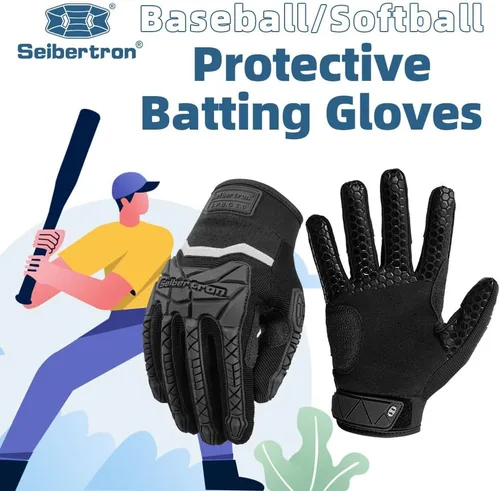 Miniatura 2 de Seibertron B-A-R PRO 2.0 - Guantes insignia de bateo para béisbol, sóftbol y Teeball, con super agarre, ajuste de dedo, múltiples tamaños 11 + 5