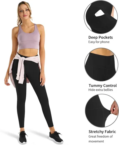 Miniatura 9 de Fengbay 3 Pack High Waist Yoga Pants with Pocket Leggings Tummy Control Workout Running Yoga Leggings for Women