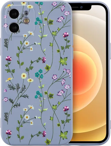 Miniatura 49 de RALEAVO Funda Floral para iPhone 12, Cubierta de Silicona Líquida con Bonito Patrón de Rama de Flores para Niñas y Mujeres, Funda Protectora de Goma