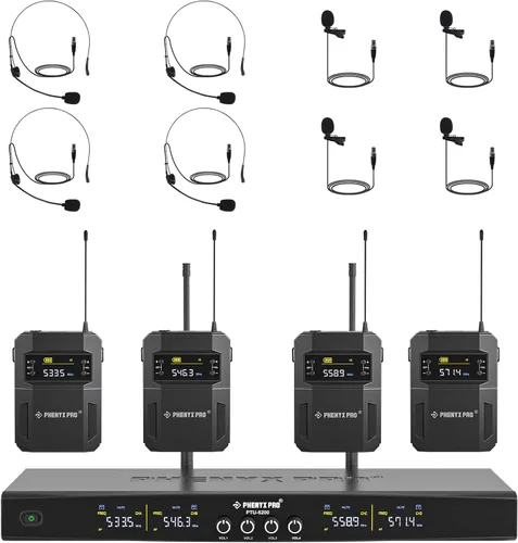 Miniatura 2 de Phenyx Pro Juego de micrófono inalámbrico de 4 canales PTU-5200-4B incluido con cable de serpiente de 6 pies