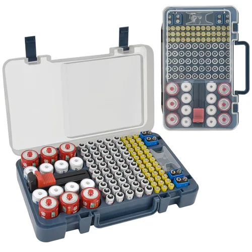 Miniatura 13 de Estuche Organizador y de Almacenamiento de Baterías con Probador. Caja Contenedor Portabaterias para más de 120 pilas AA AAA 9V C D, Litio CR2025