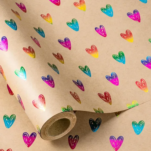 RUSPEPA Rollo de papel de regalo de corazón para niñas, mini rollo, papel de estraza de papel de estraza con patrones de corazón dibujado a mano de