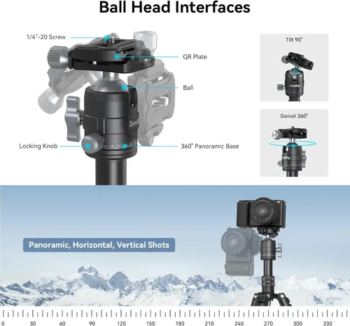 Miniatura 9 de SmallRig VT-20 Mini Trípode de Aluminio, Trípode de Escritorio de 20" con Cabeza de Bola de 360°, Trípodes de Escritorio Compactos para Cámara DSLR