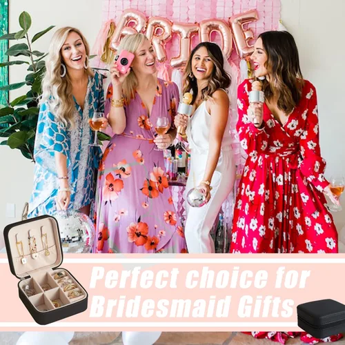 Miniatura 6 de BeBeGee Joyero de viaje, mini organizador de viaje portátil, pequeñas cajas de joyería para mujeres, regalos de dama de honor y accesorios