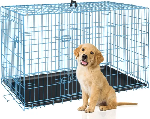 Miniatura 13 de BestPet Jaula para perros 18 pulgadas Negro Perrera de metal plegable con puertas individuales, pestillos seguros de perno deslizante