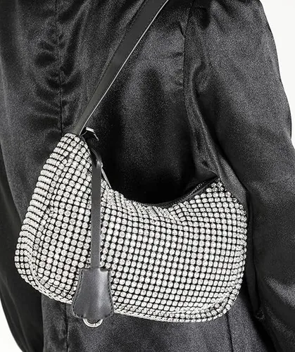 Miniatura 5 de Bolsos de noche para mujer, bolso de noche con diamantes de imitación plateados, brillante para graduación, cóctel, fiesta, boda, compromiso.