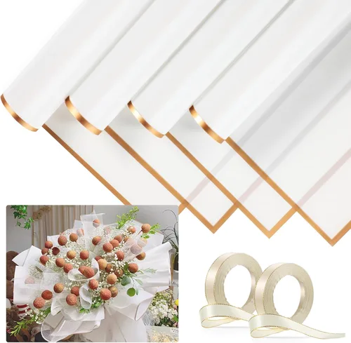 Miniatura 10 de Tenare Juego de papel de regalo de flores y cinta, 36 hojas de papel de regalo de ramo con cinta de satén de doble cara de 50 yardas para regalo