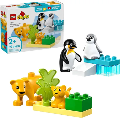 LEGO DUPLO Town Familias de Animales Salvajes Pingüinos y Leones Juguete de Construcción Playset - Juguete de Aprendizaje y Educativo Preescolar