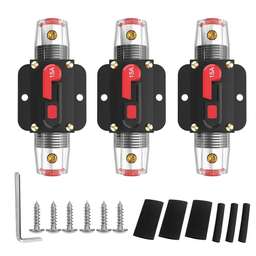 Interruptor de disyuntor de 15 A, fusible impermeable, portafusible en línea, fusible reiniciable, reinicio manual, 12 V-48 V CC para sistema de