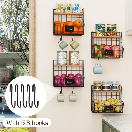 Miniatura 3 de Cesta de frutas para cocina con tapa, cesta de frutas colgante para mostrador y pared, almacenamiento de papas y cebollas, almacenamiento de frutas