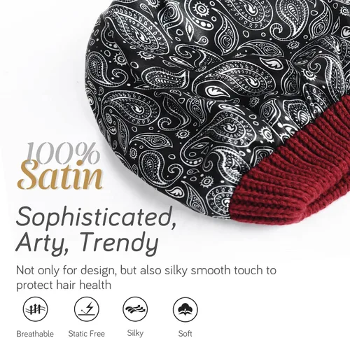 Miniatura 2 de FURTALK Gorro de invierno para mujer, con forro de satén, tejido trenzado, grueso, holgado, gorro cálido