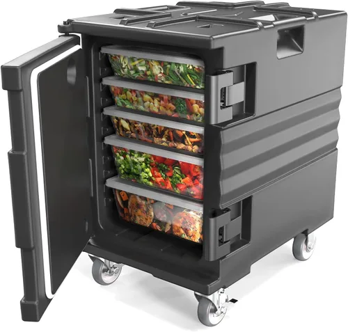 ROVSUN Caja Calentadora de Alimentos, Porta Comida Aislada con Ruedas Bloqueables Dobles Hebilla y Asas, Cajas Calientes Apilables para Restaurante