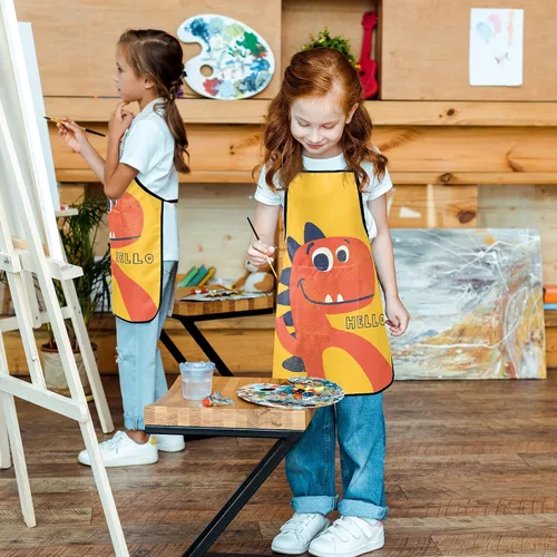 Miniatura 4 de Cute Kids Aprons for Cooking Painting Baking, Waterproof Toddler Aprons with Pockets, Art Smock for Boys Girls