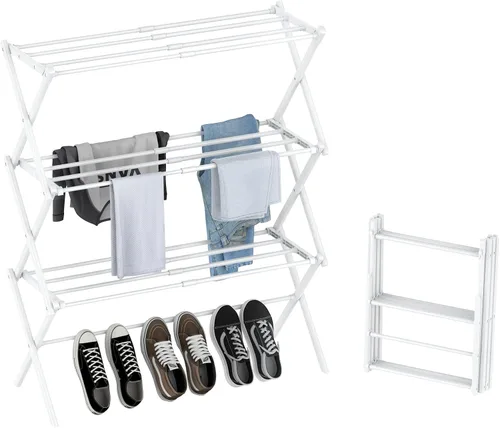 Miniatura 10 de STARLATTA Tendedero plegable para ropa, 3 niveles, portátil, para interiores y exteriores, antioxidante, compacto, plegable, tamaño compacto, carga