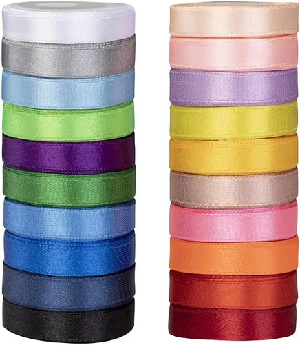 Miniatura 3 de LIUYAXI Juego de cintas de satén arcoíris – 20 colores, 3/8 pulgadas x 5 yardas cada uno, 100 yardas en total, cintas de satén coloridas de doble