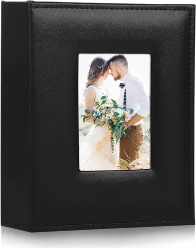 Miniatura 33 de Álbum de Fotos 4x6 para 300 Fotos Cubierta de Cuero PU Página Interior Negra para Álbumes de Boda Libro de Fotos Familiar Bebé Aniversario Bolsillo