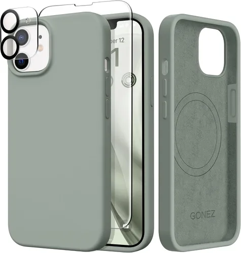 Miniatura 164 de GONEZ Funda de silicona para iPhone 14 Pro Max, compatible con MagSafe, con protector de pantalla + protector de lente de cámara, silicona líquida a