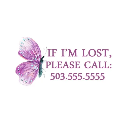 Adhesivo personalizado para niños con texto en inglés Safty If Lost Call Tattoos – Tatuajes temporales de mariposa para niños – Tatuaje falso