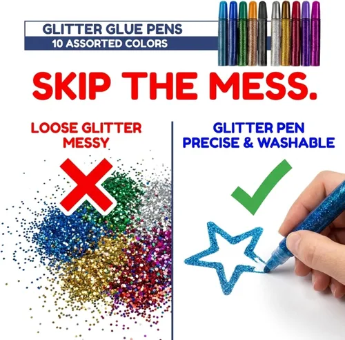Miniatura 7 de Tassel Toppers Paquete de 10 barras de pegamento con purpurina no tóxicas lavables, bolígrafos de gel con purpurina para proyectos de arte, tapas