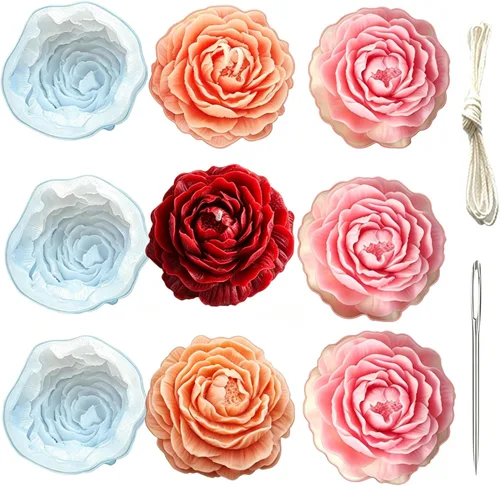 Miniatura 11 de 8 moldes de peonía de cuatro tamaños grande + mediano + pequeño + extra pequeño + hoja de peonía con aguja grande que absorbe los ojos, vela