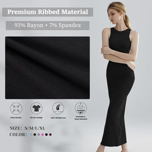 Miniatura 2 de Relety Vestidos largos ajustados para mujer, acanalados, sin mangas, elegante, cuello halter, casual, sin mangas, vestidos de verano