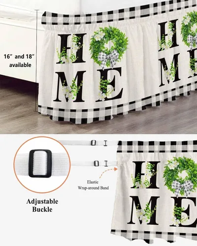 Miniatura 2 de Flower Leave Home - Falda de cama de tamaño King de 16 pulgadas de caída, ajustable y elástica, plisada, con volantes de polvo de lujo para cama