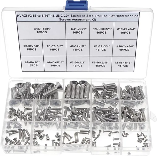 Miniatura 9 de 8#-32 304 Juego surtido de tornillos Phillips de acero inoxidable de cabeza plana para máquina (8#-32)