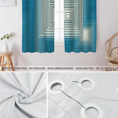 Miniatura 4 de Shrahala Abstract Pattern Geometric Blackout Window Curtains, Concentric Squares Thermal Insulated Curtains Grommet Long Drapes for Bedroom,Living