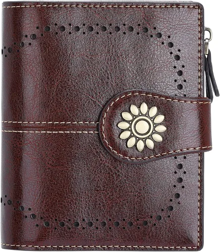Miniatura 21 de Lavemi Cartera de Piel para Mujer Pequeña Compacta con Bloqueo RFID Estuche para Tarjetas de Crédito Monedero con Bolsillo con Cremallera Small