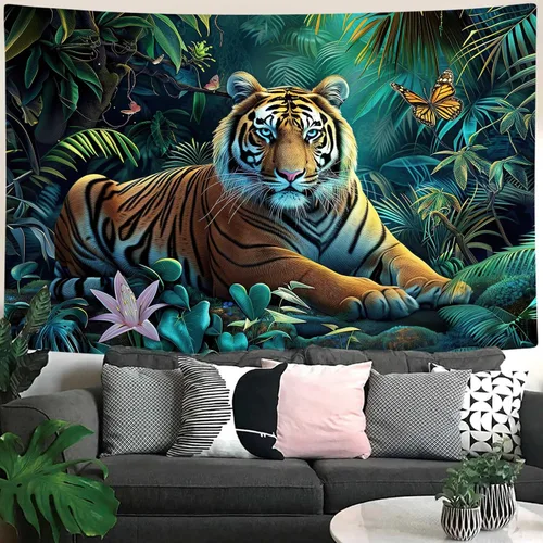 Miniatura 8 de MERCHR Tapiz de bosque natural, tapiz para colgar en la pared, diseño de animales de tigre, paisaje, paisaje, para dormitorio, sala de estar