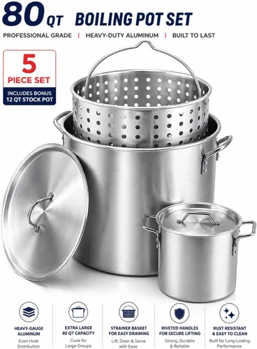 Miniatura 2 de Olla multiusos de grado profesional de 80 cuartos de galón con cesta (3 piezas) más una olla de 12 cuartos de galón (2 unidades).